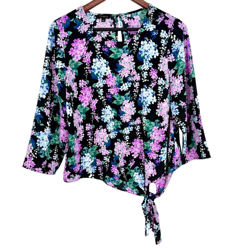 NEW Talbots Sz Medium Purple Floral Tropical Blouse Shirt Top Summer Business